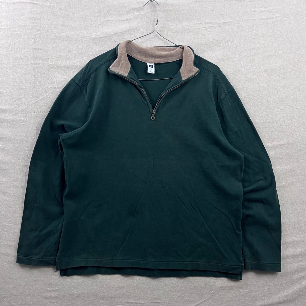 Gap Quarter Zip Pullover Mens L Green 100% Cotton Contrast Collar Long Sleeve